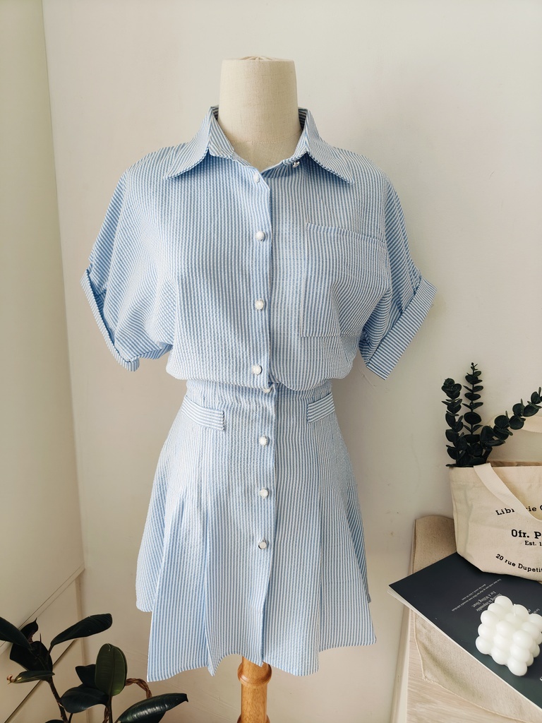 Nina Striped Shirt Dress 文艺范~条纹衬衫连衣裙*2Colors