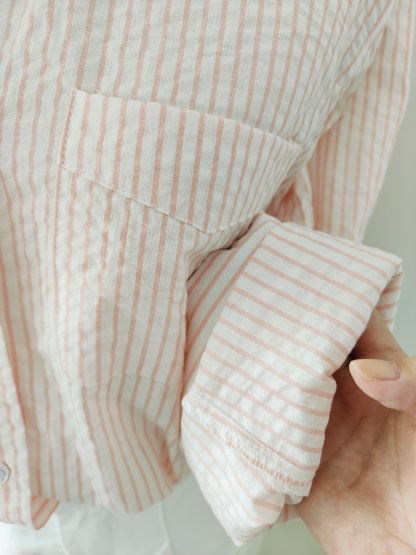 Casual Striped Long-Sleeve Blouse 治愈系女孩~经典条纹宽松长袖衬衫*3Colors