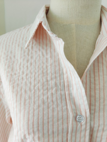 Casual Striped Long-Sleeve Blouse 治愈系女孩~经典条纹宽松长袖衬衫*3Colors