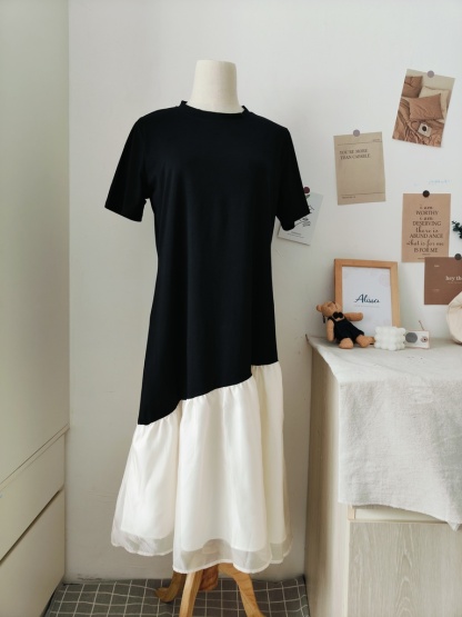 Casual Tee Combo Dress 仙气飘飘~T恤拼接连衣裙 