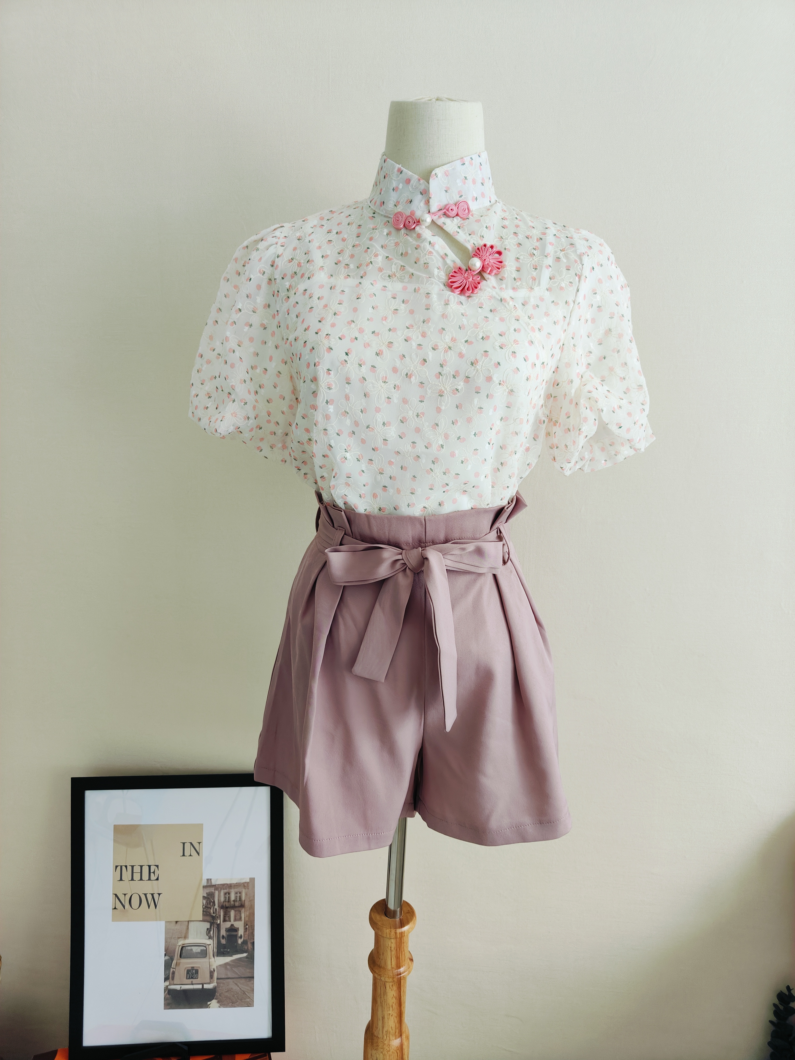 蝴蝶结松紧腰短裤*Pink Size L