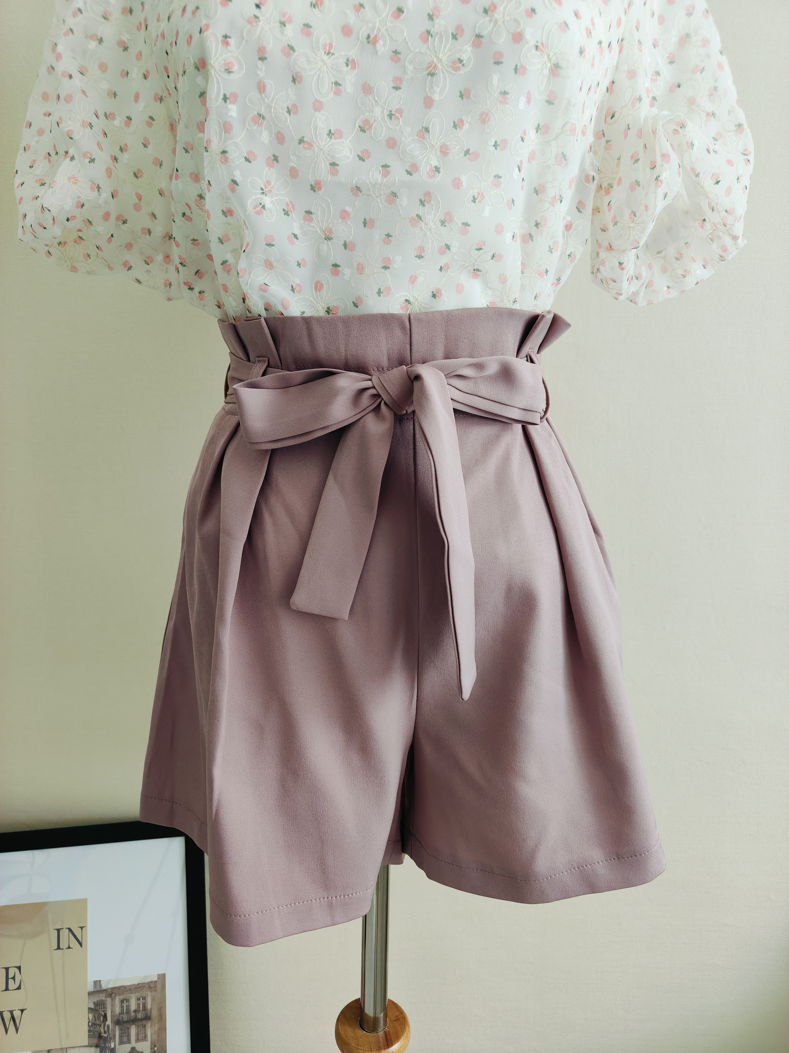 蝴蝶结松紧腰短裤*Pink Size L