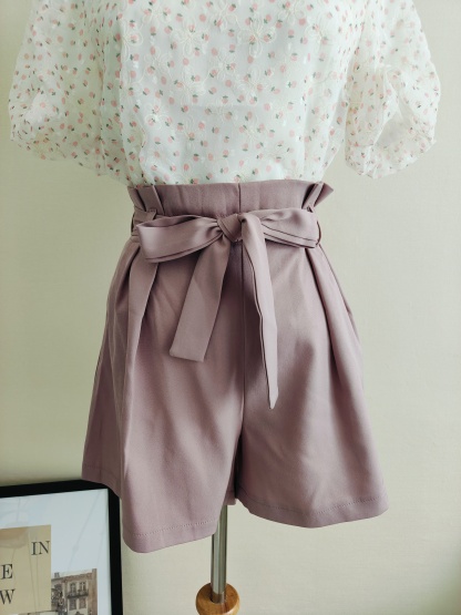 蝴蝶结松紧腰短裤*Pink Size L