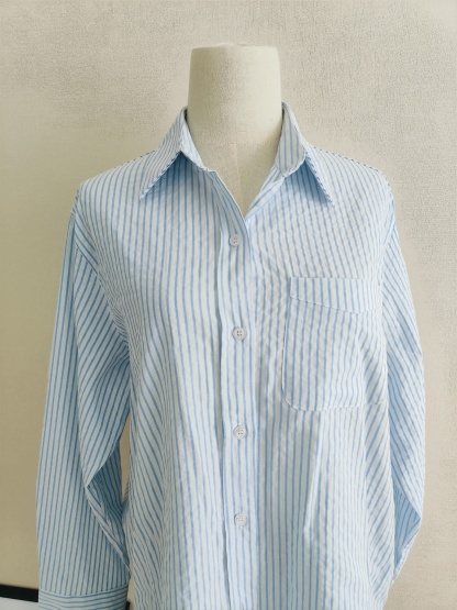 Casual Striped Long-Sleeve Blouse 治愈系女孩~经典条纹宽松长袖衬衫*3Colors