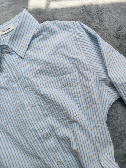 Casual Striped Long-Sleeve Blouse 治愈系女孩~经典条纹宽松长袖衬衫*3Colors