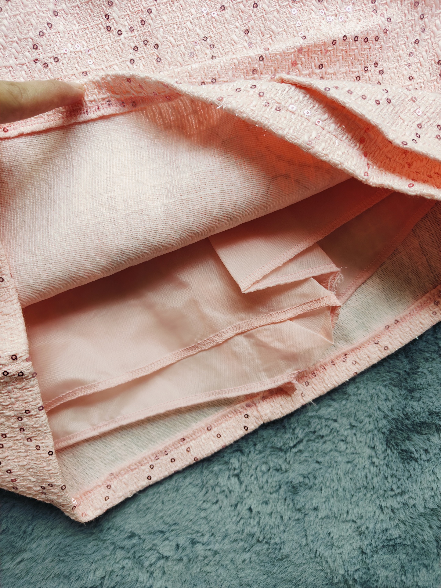 Chic Ruffled Tweed Mini Skirt 名媛气质粗花呢亮片褶皱短裙*Pink M