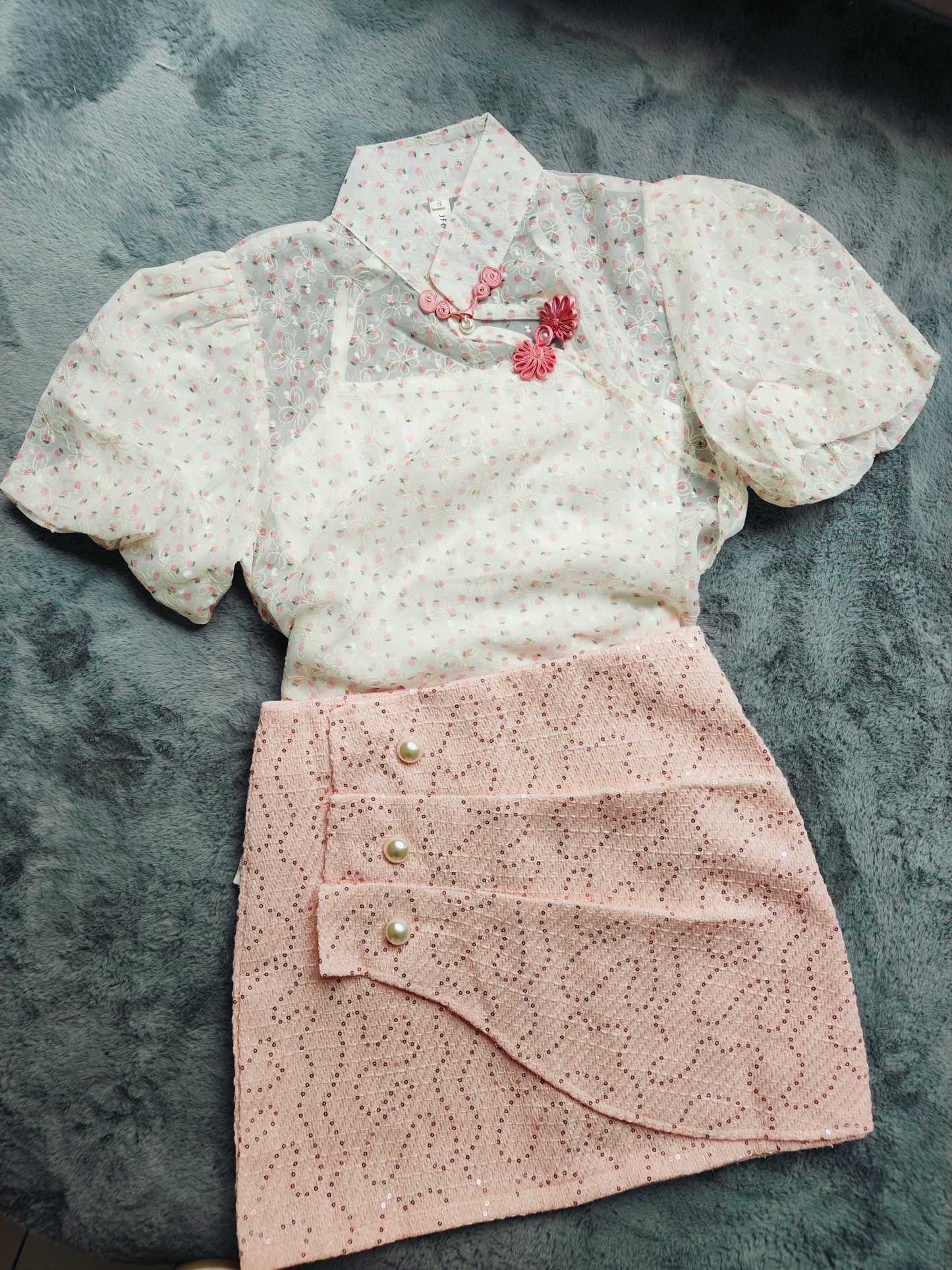 Chic Ruffled Tweed Mini Skirt 名媛气质粗花呢亮片褶皱短裙*Pink M