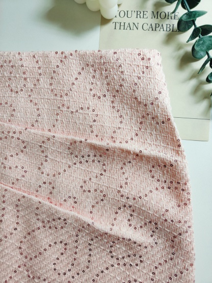 Chic Ruffled Tweed Mini Skirt 名媛气质粗花呢亮片褶皱短裙*Pink M