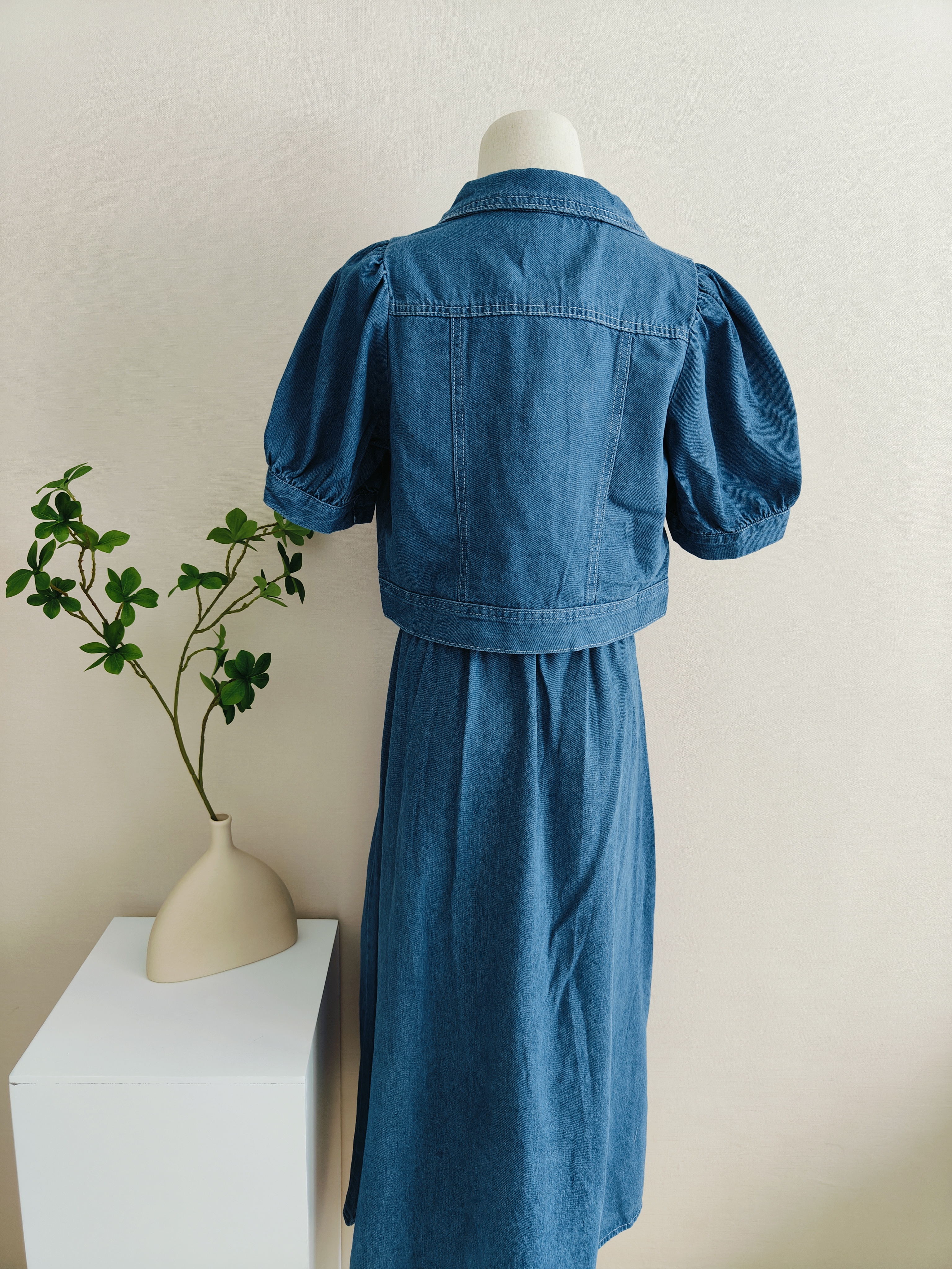 Retro Chic Denim Set复古过膝牛仔套装 M size