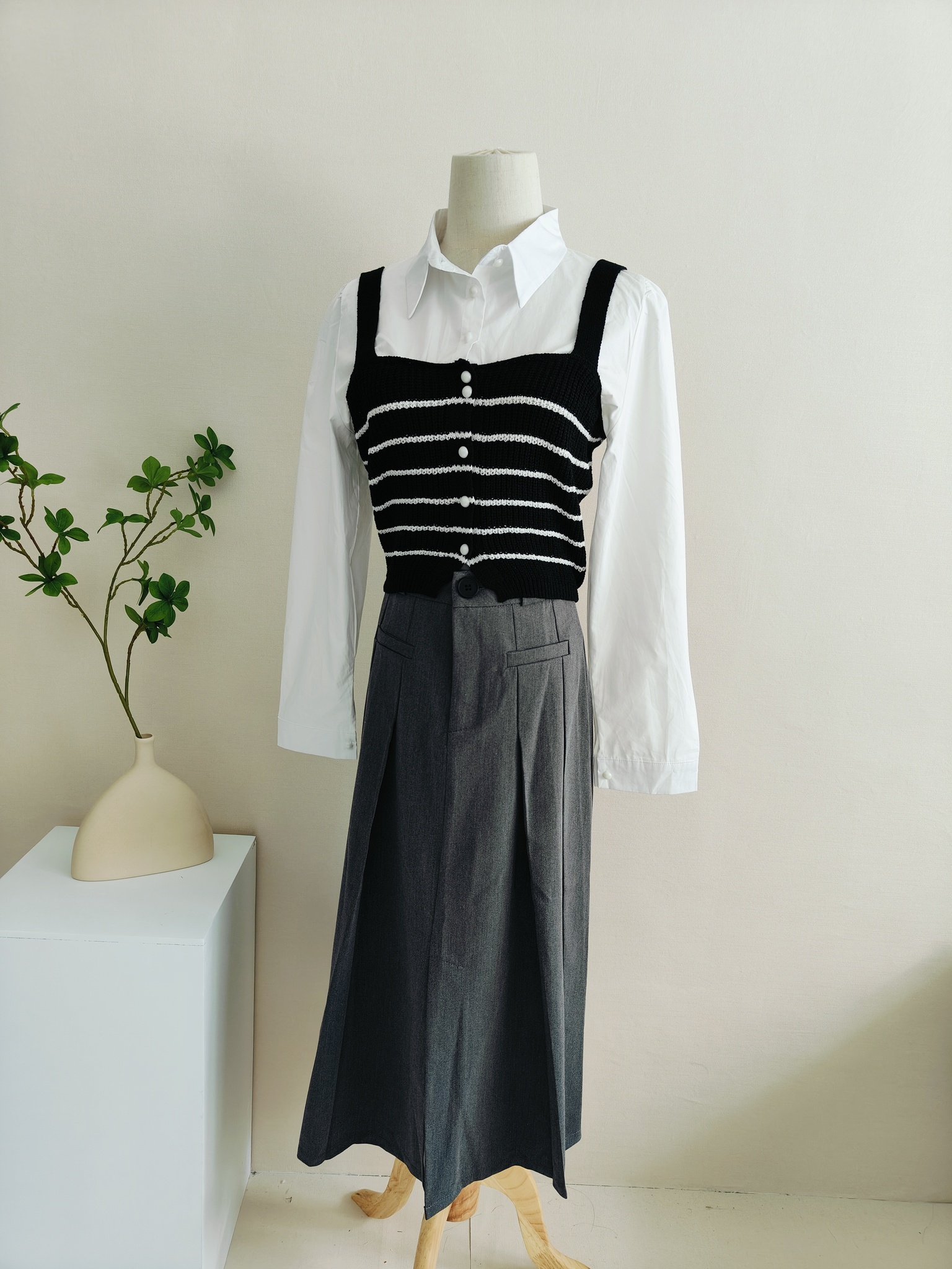 Charcoal Gray A-line Blazer Skirt 文艺灰色西装半身裙