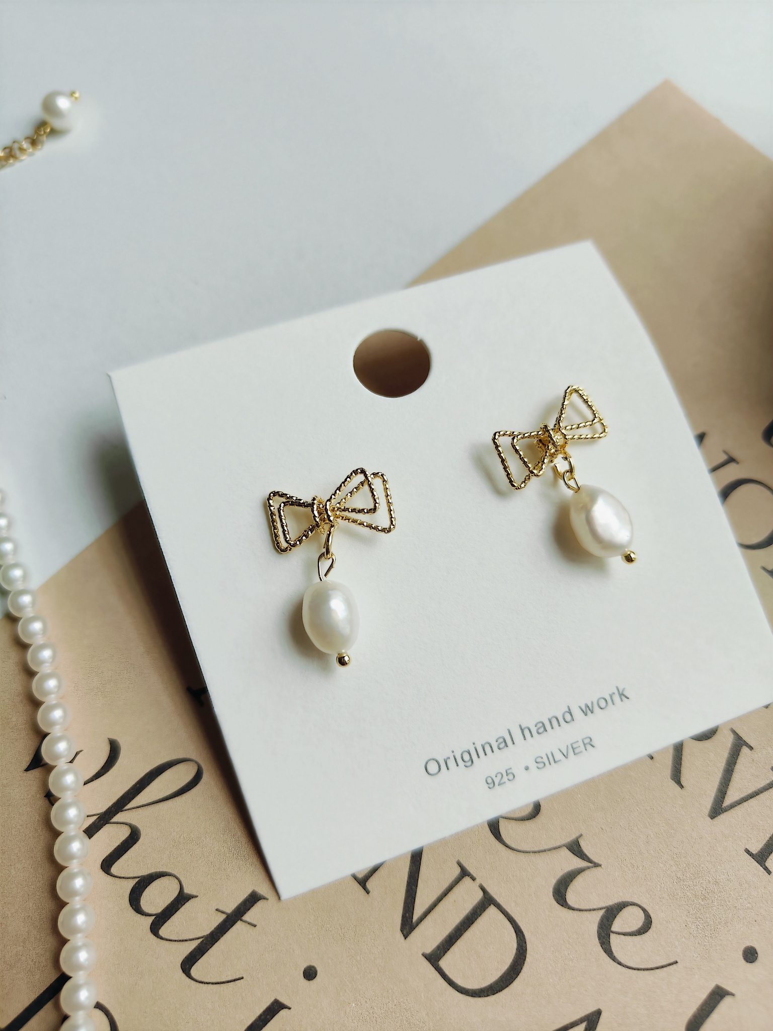 Pearl Bow Drop Earrings 蝴蝶结淡水珍珠耳环