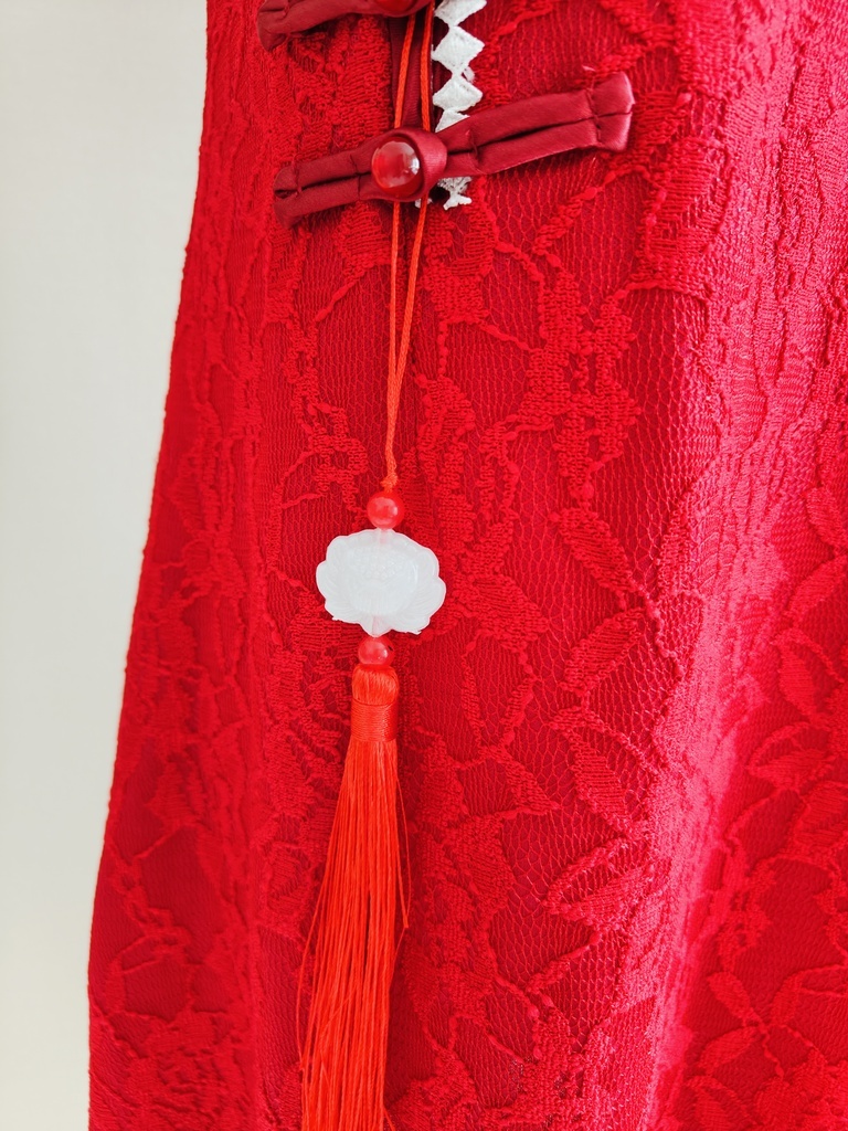 Glamorous Red Lace Dress with Embroidery 红色刺绣蕾丝连衣裙✱大码✱