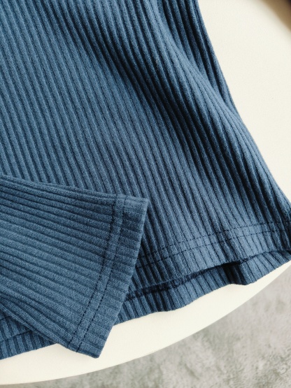 Slim Fit V-Neck Layered Shirt 蓝色假两件V领长袖修身T恤 