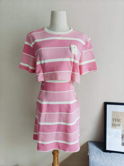 Faux Two-Piece Striped Tee Dress 假两件条纹T恤连衣裙*2Colors