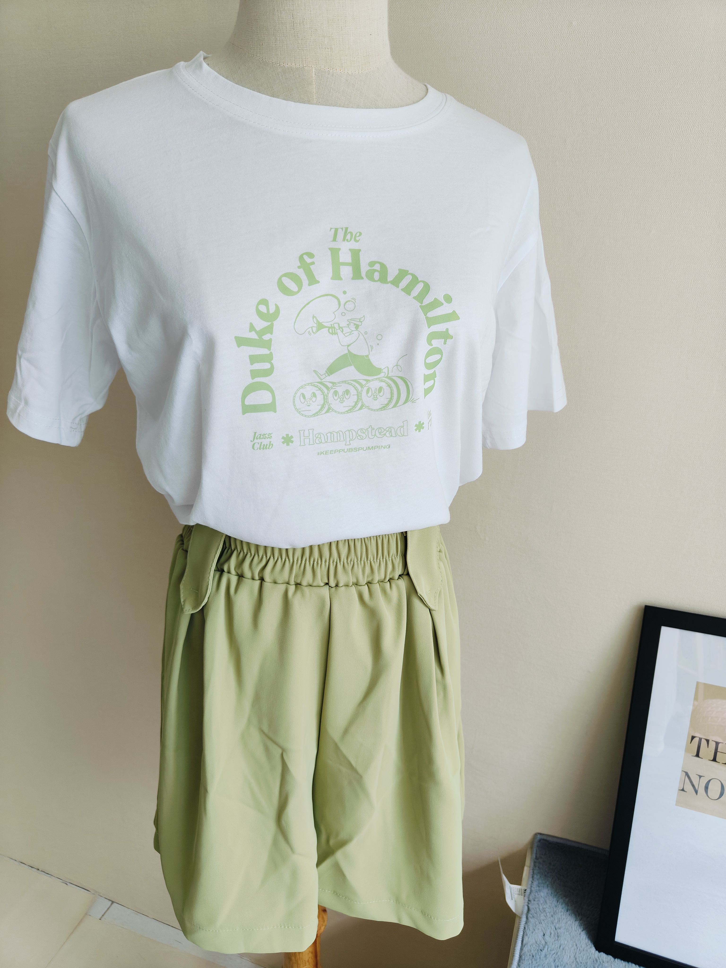 【套装】青色T恤+阔腿短裤 Green Color Casual Set