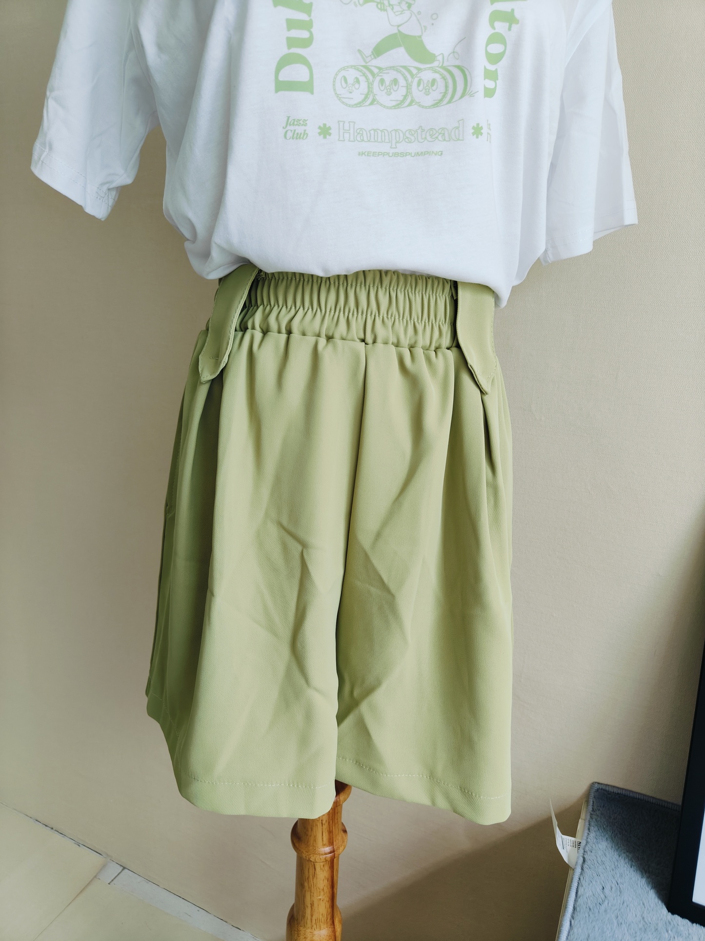 【套装】青色T恤+阔腿短裤 Green Color Casual Set