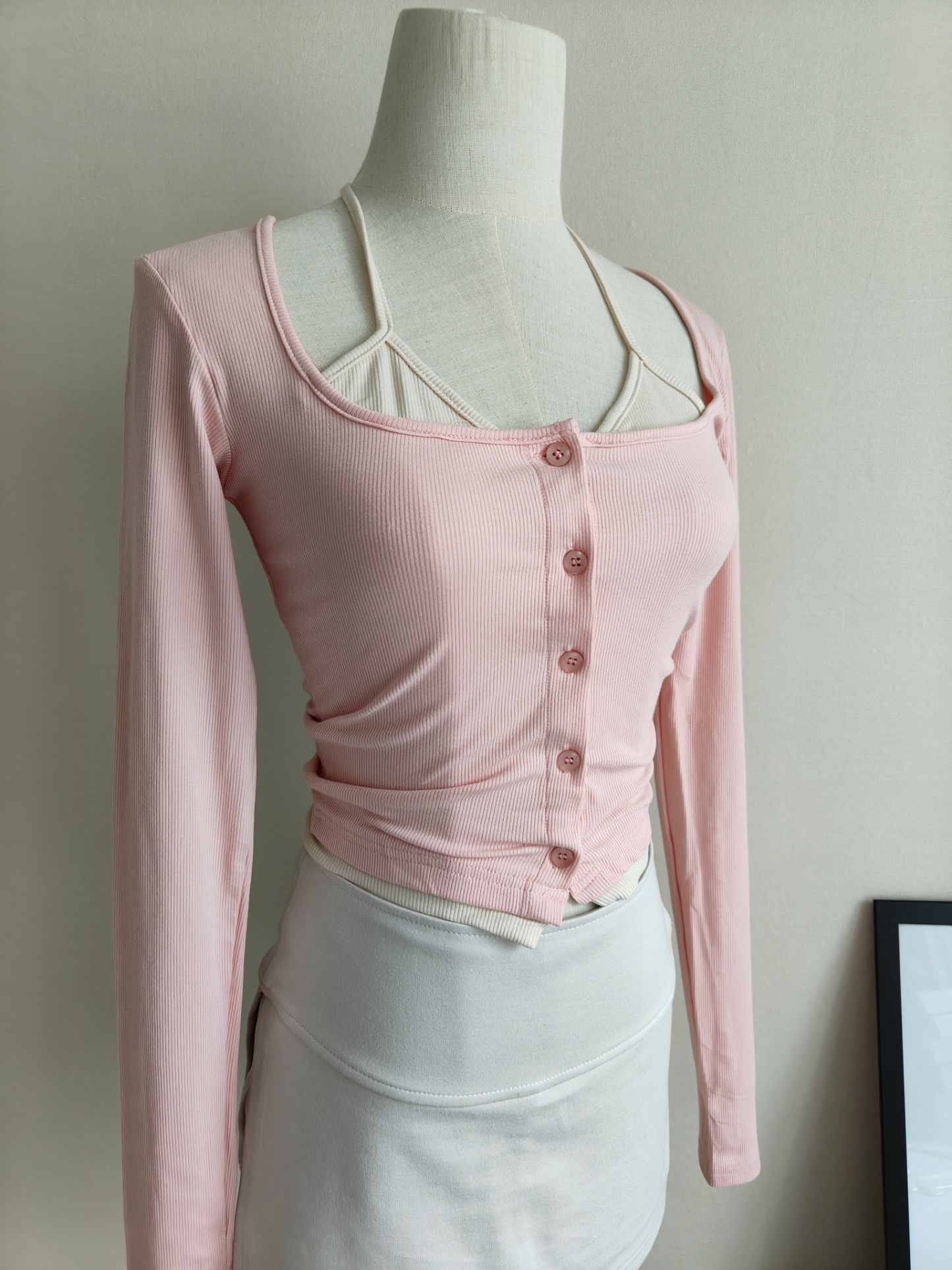 Sassy Faux Two-In-One Knit Top 辣妹假两件针织衫短款T恤*2Colors