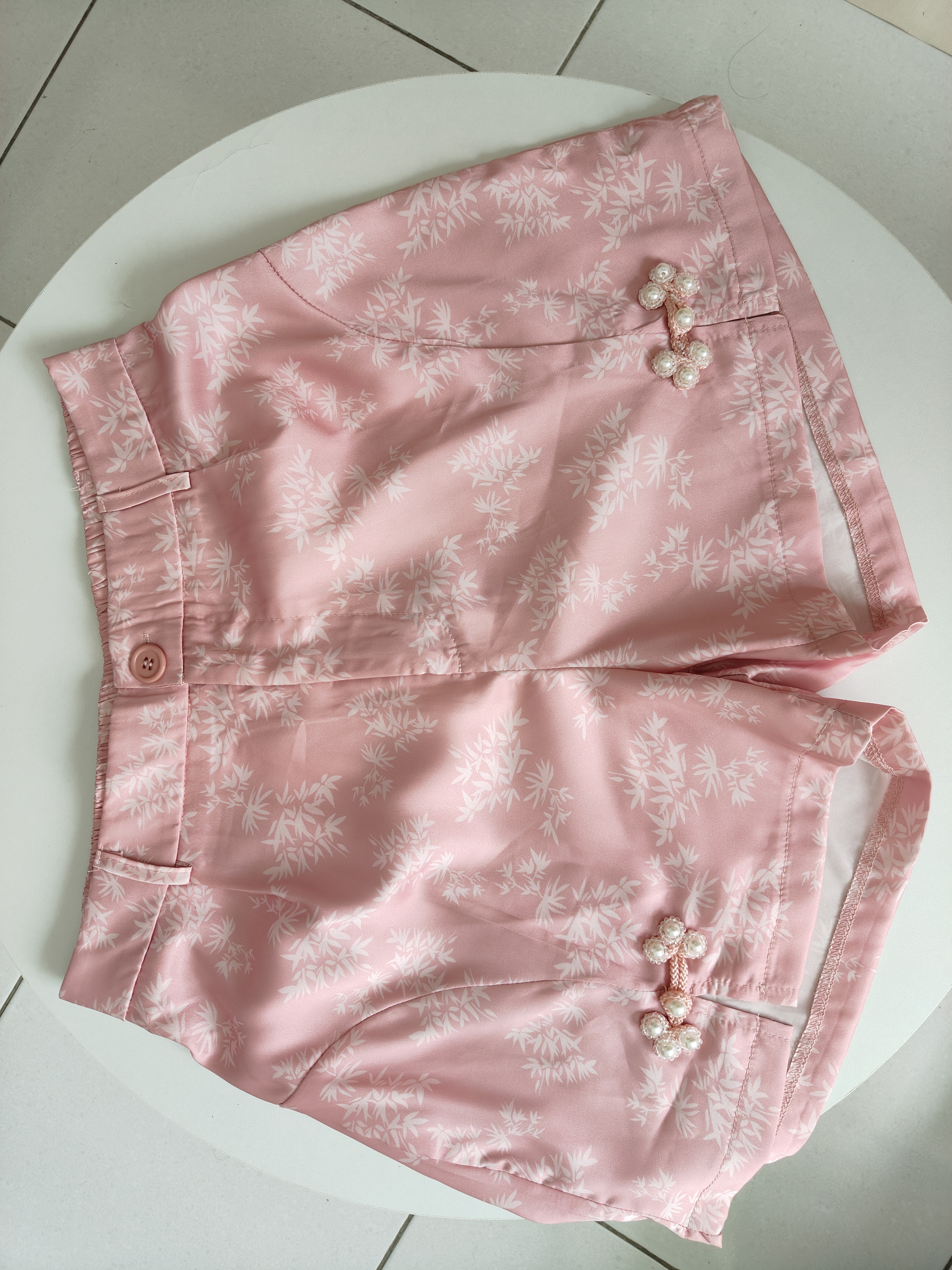 粉色花纹盘扣短裤*XL