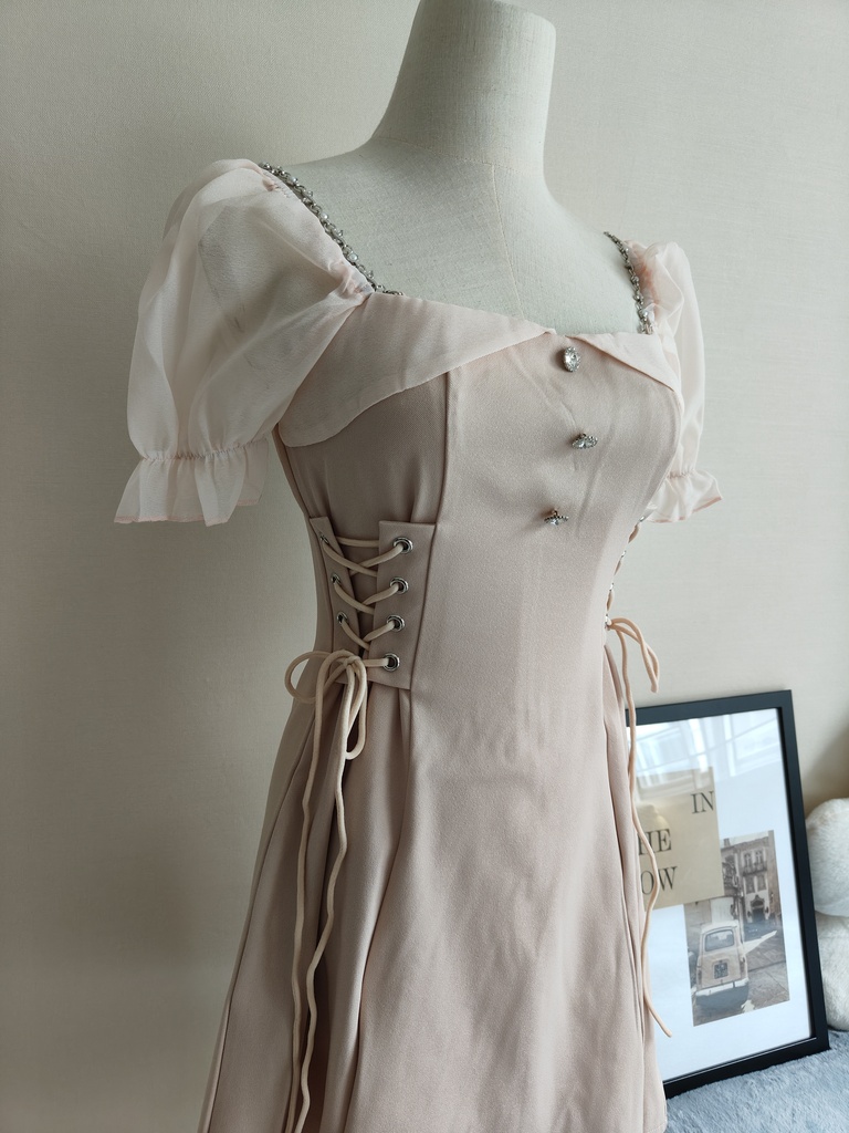 宫廷风系带连衣裙女*Pink M 