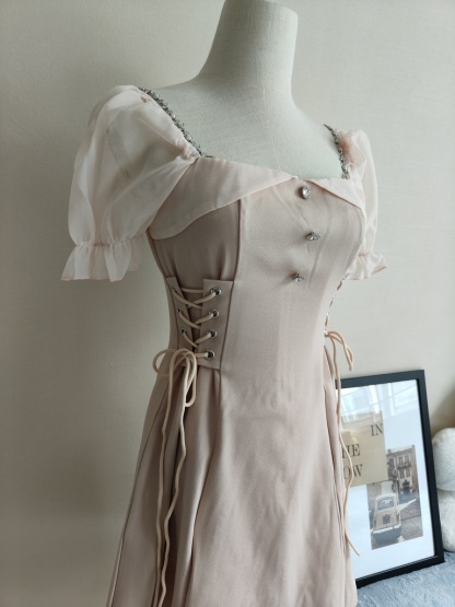 宫廷风系带连衣裙女*Pink M 