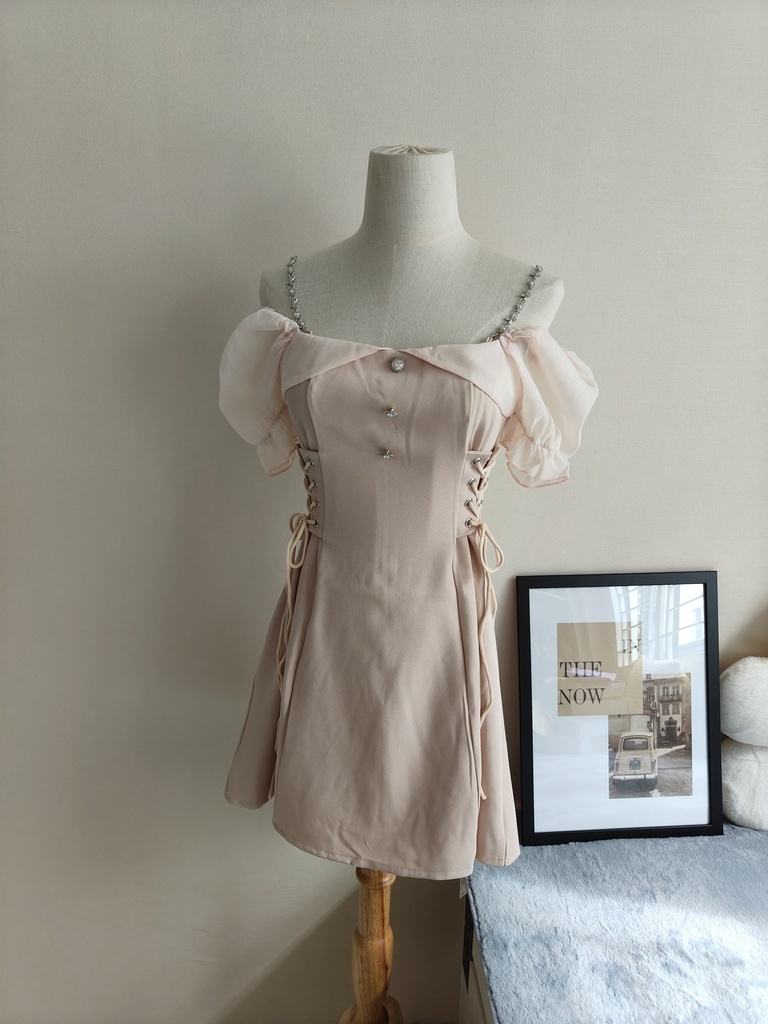 宫廷风系带连衣裙女*Pink M 