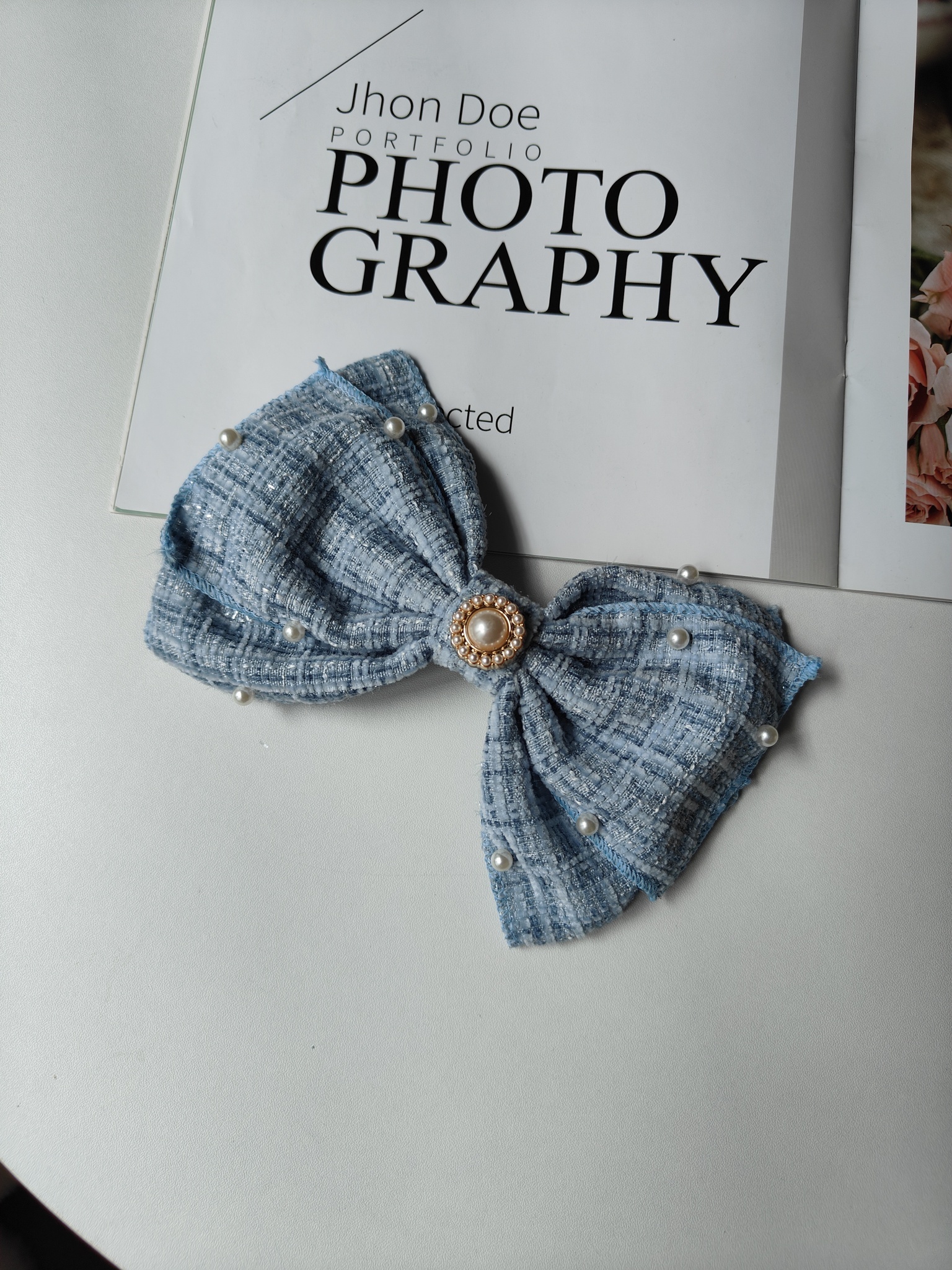  Thick Tweed Bow-Knot Hairpin 粗花呢珍珠三层蝴蝶结发夹*4色 