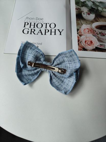  Thick Tweed Bow-Knot Hairpin 粗花呢珍珠三层蝴蝶结发夹*4色 