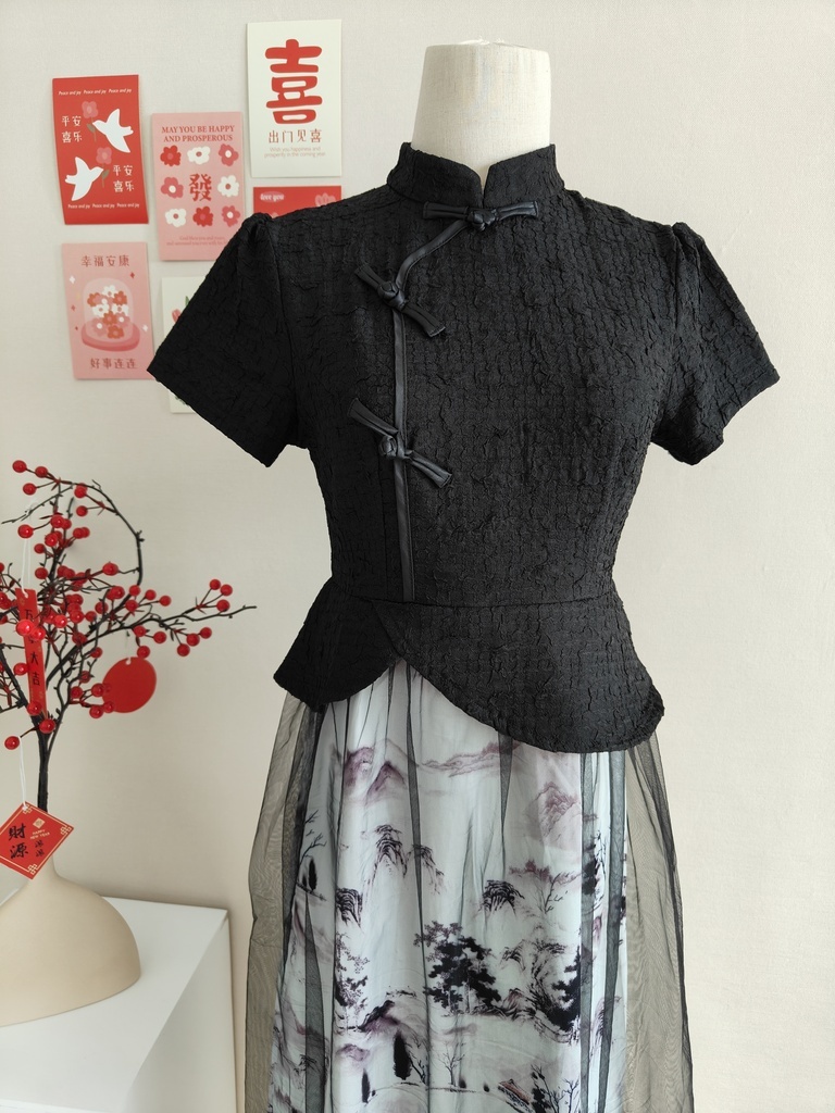  优雅复古印花假两件连身裙*Size L 