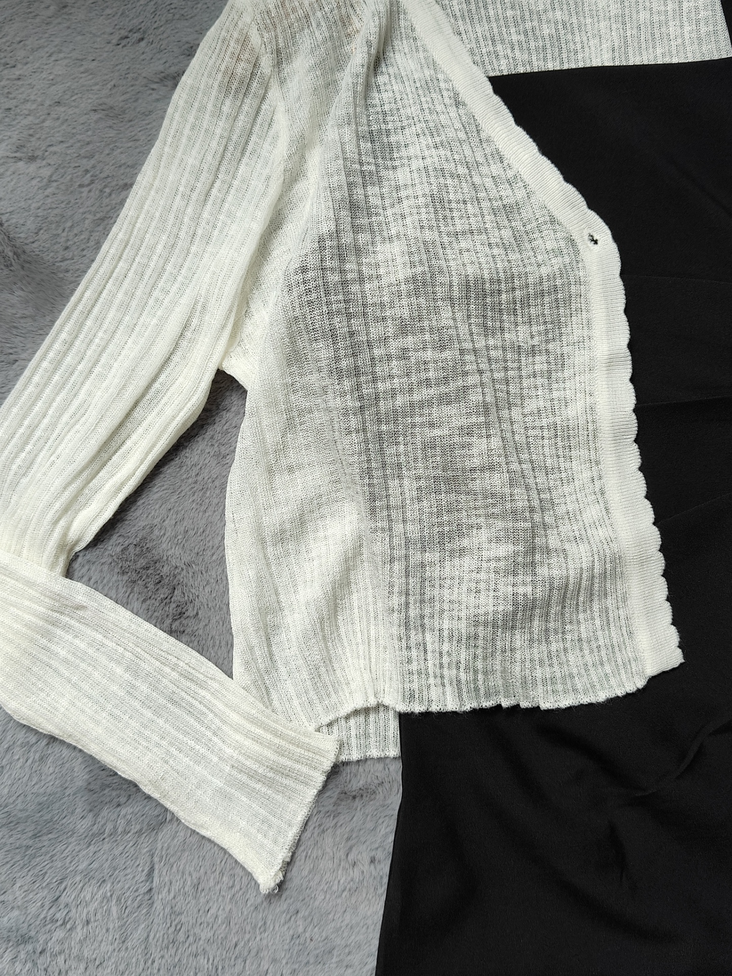 Black Elegance Dress with Soft White Cardigan Set 云意花语黑色连衣裙+白色开衫