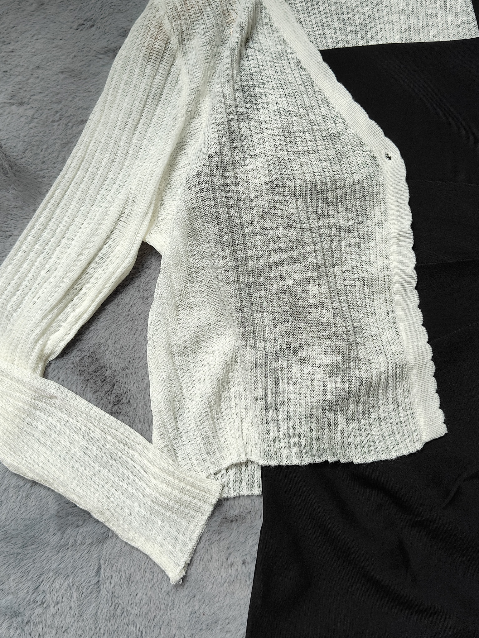 Black Elegance Dress with Soft White Cardigan Set 云意花语黑色连衣裙+白色开衫