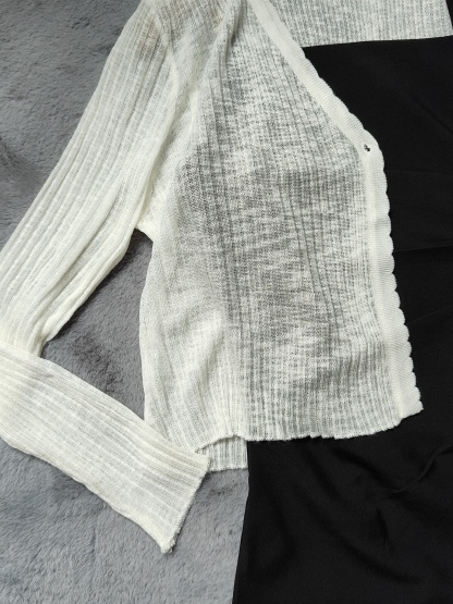 Black Elegance Dress with Soft White Cardigan Set 云意花语黑色连衣裙+白色开衫