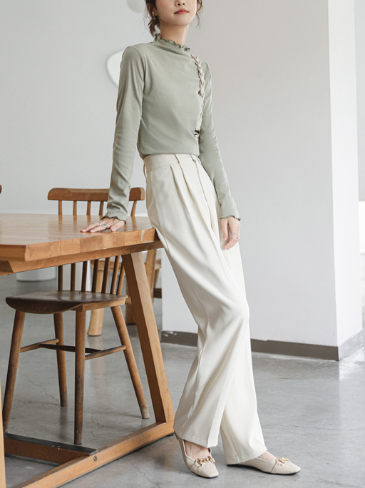 Real Shot-Temperament Mop Pants Women's Spring High Waist Drooping Casual Suit Pants 2024 New Loose Wide Leg Pants