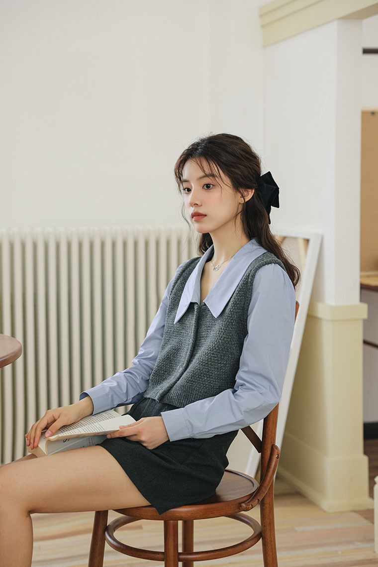 Khale Faux Two-piece Vest & Blouse 假两件马甲拼接衬衫