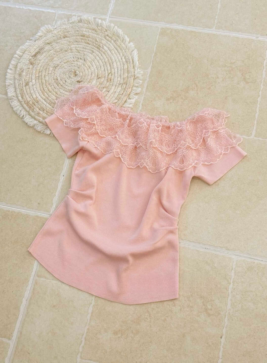 RINA Lace Off-Shoulder Knit Top 法式甜美蕾丝一字领针织上衣*6 Colors