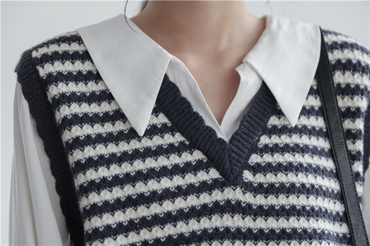 Faux Layered Knit Vest Shirt 知性小姐姐~假两件针织马甲长袖衬衫*2 Colors
