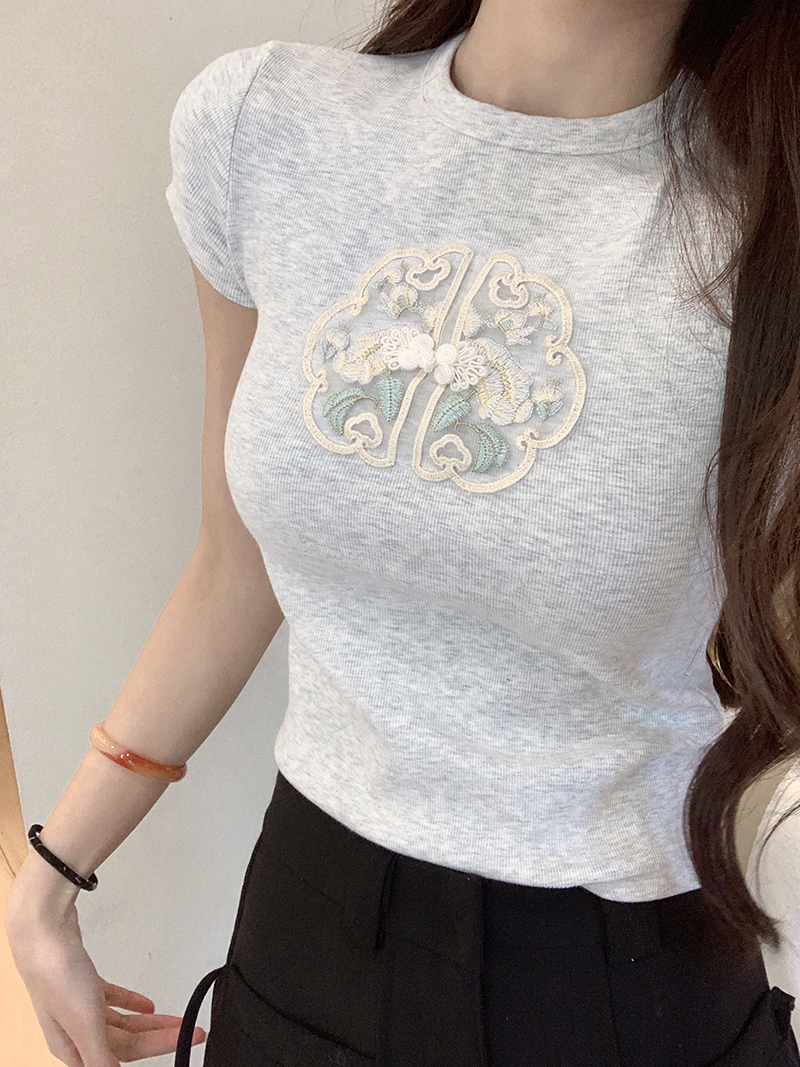Ribbed Texture Embroidered Crop Tee 刺绣螺纹短款t恤*4 Colors 