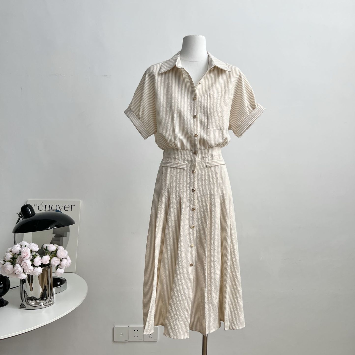 Nina Striped Shirt Dress 文艺范~条纹衬衫连衣裙*2Colors