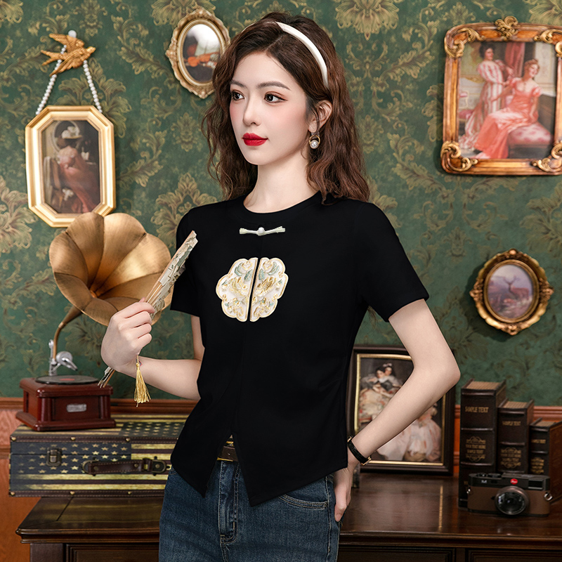 New Chinese Style Side-Slit Tee  新中式盘扣开叉t恤*2 Colors