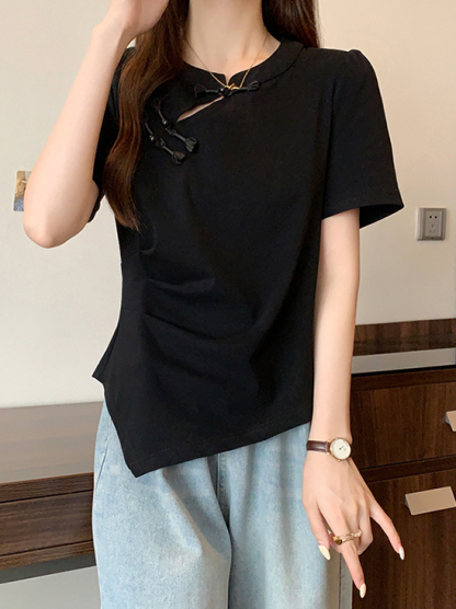 新中式不对称短袖T恤 New Chinese Style Asymmetric Short Sleeve T-Shirt