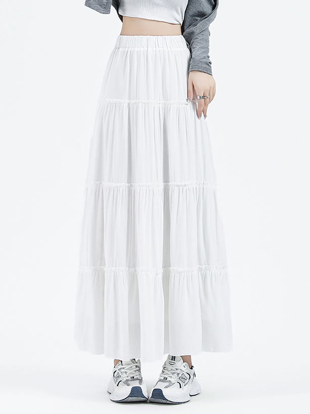 RINA Tiered Maxi Skirt 白色蛋糕裙