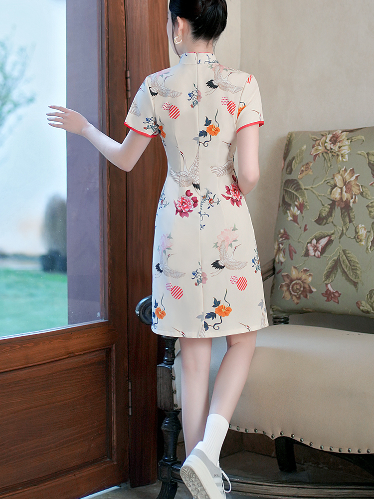 National Trend Printed Qipao Summer New Improved Style for Petite Young Girls New Chinese Style National Style Dress