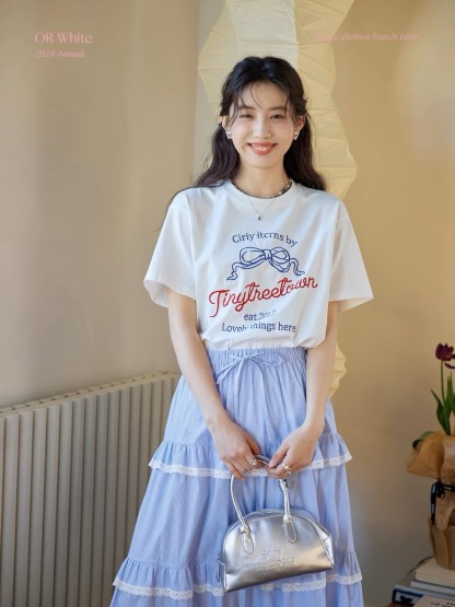 Retro Bow Letter Tee 复古蝴蝶结英文字母T恤 