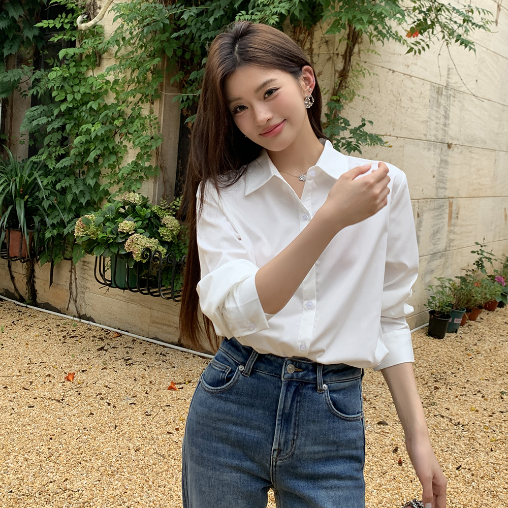 Real Shot 2025 Spring New Design Non-Iron Wrinkle-Resistant White Shirt for Women Elegant Versatile Fashion Blouse Top