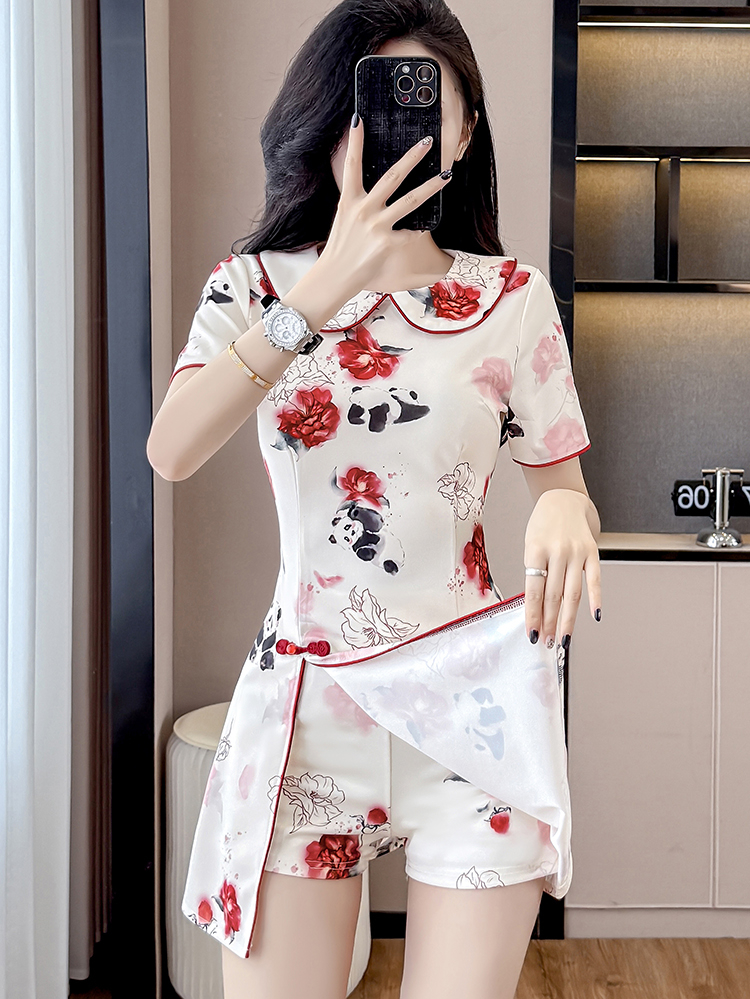 熊猫图案中式2件套