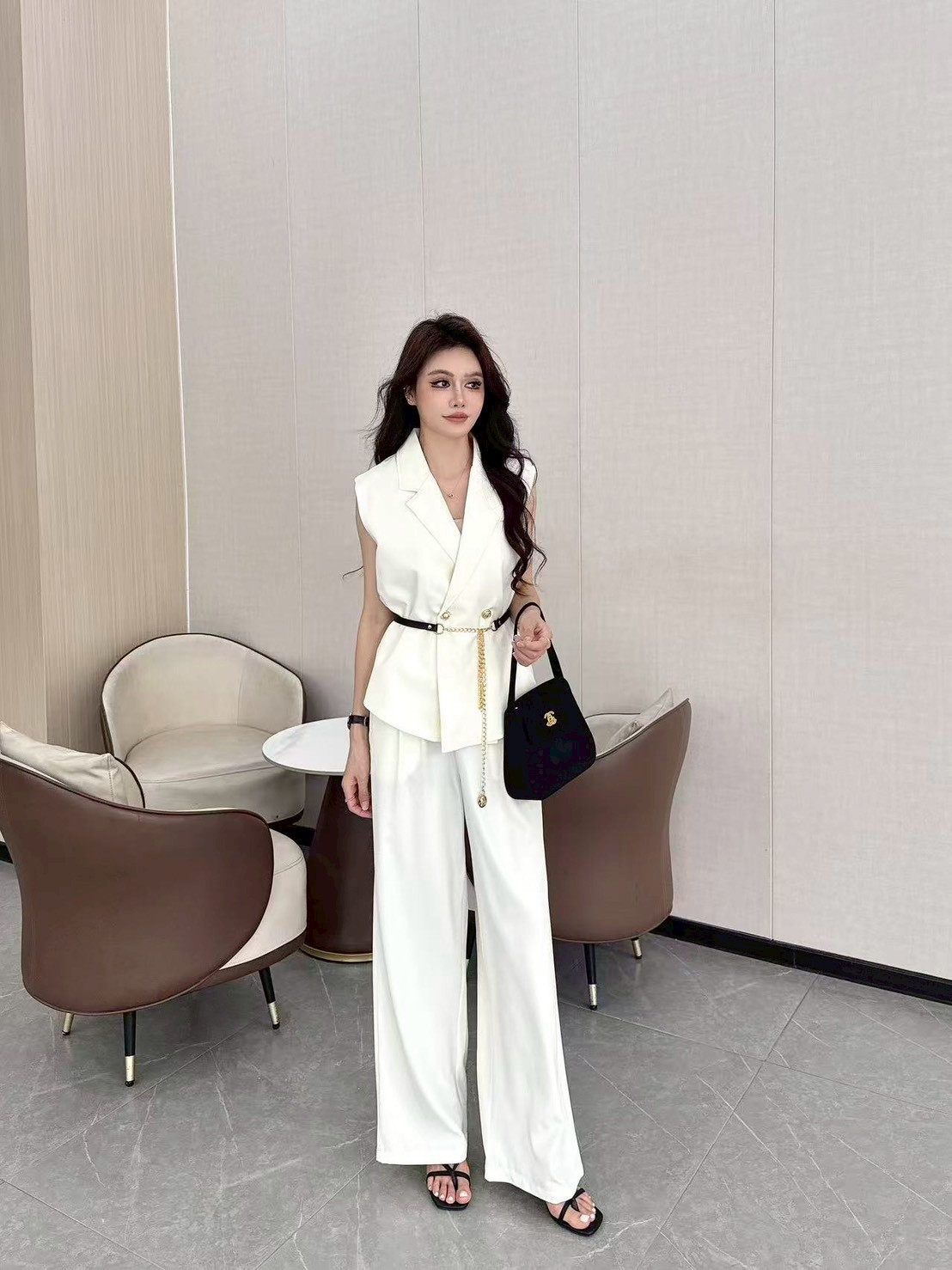 Modern Vest & Wide-Leg Pants Set 小众西装马甲阔腿裤两件套*3 Colors 送金属链条腰带