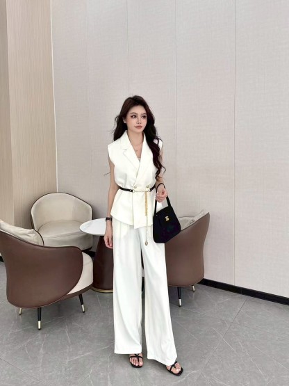 Modern Vest & Wide-Leg Pants Set 小众西装马甲阔腿裤两件套*3 Colors 送金属链条腰带