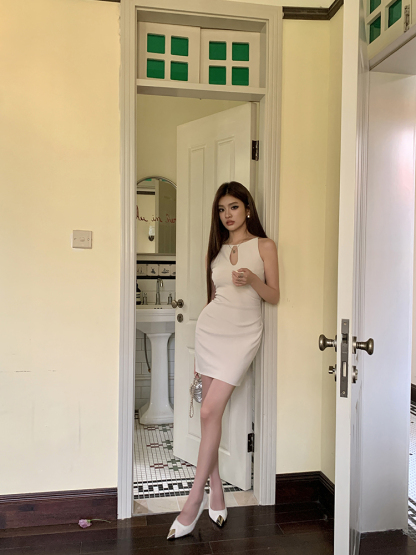 Real Shot 2025 Spring Summer New Hollow Design Ruched Slim Fit Dress Women Bodycon Dress Kendall Jenner Short Dress