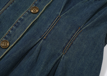 复古牛仔连衣裙 retro pleated waist-cinching denim dress