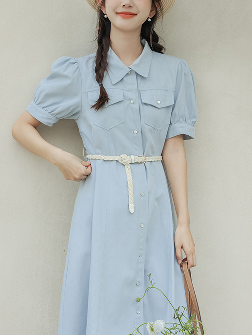 No Less than 125 Real Shot Spot Artistic Fresh Shirt Waist-Tight Dress