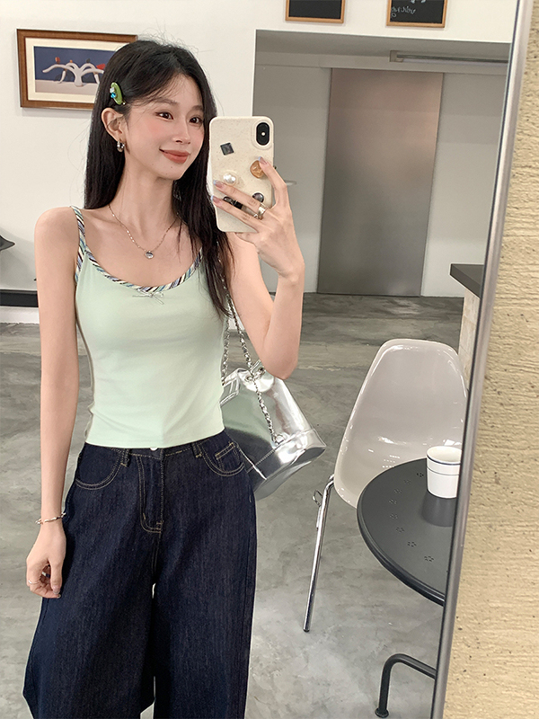 Dopamine Mint Green Top 薄荷绿拼接吊带背心